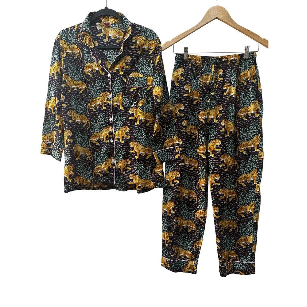 Leopard Jungle Print Pajama Set Long Sleeve Shirt Pant Small Bagheera